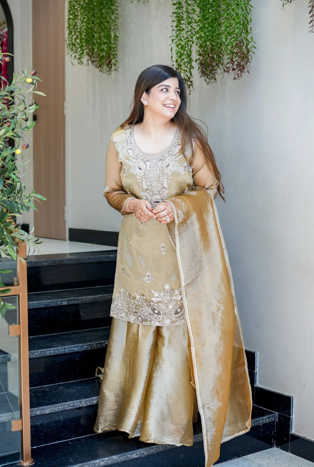 Biege Silk And Heavy Embroidery Sequence Work Top-Bottom And Dupatta Set in Germany