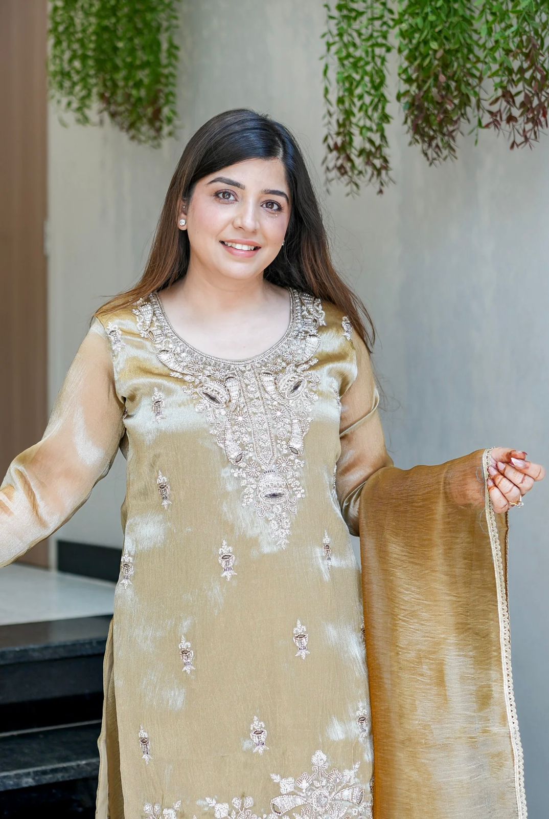 Biege Silk And Heavy Embroidery Sequence Work Top-Bottom And Dupatta Set in Germany