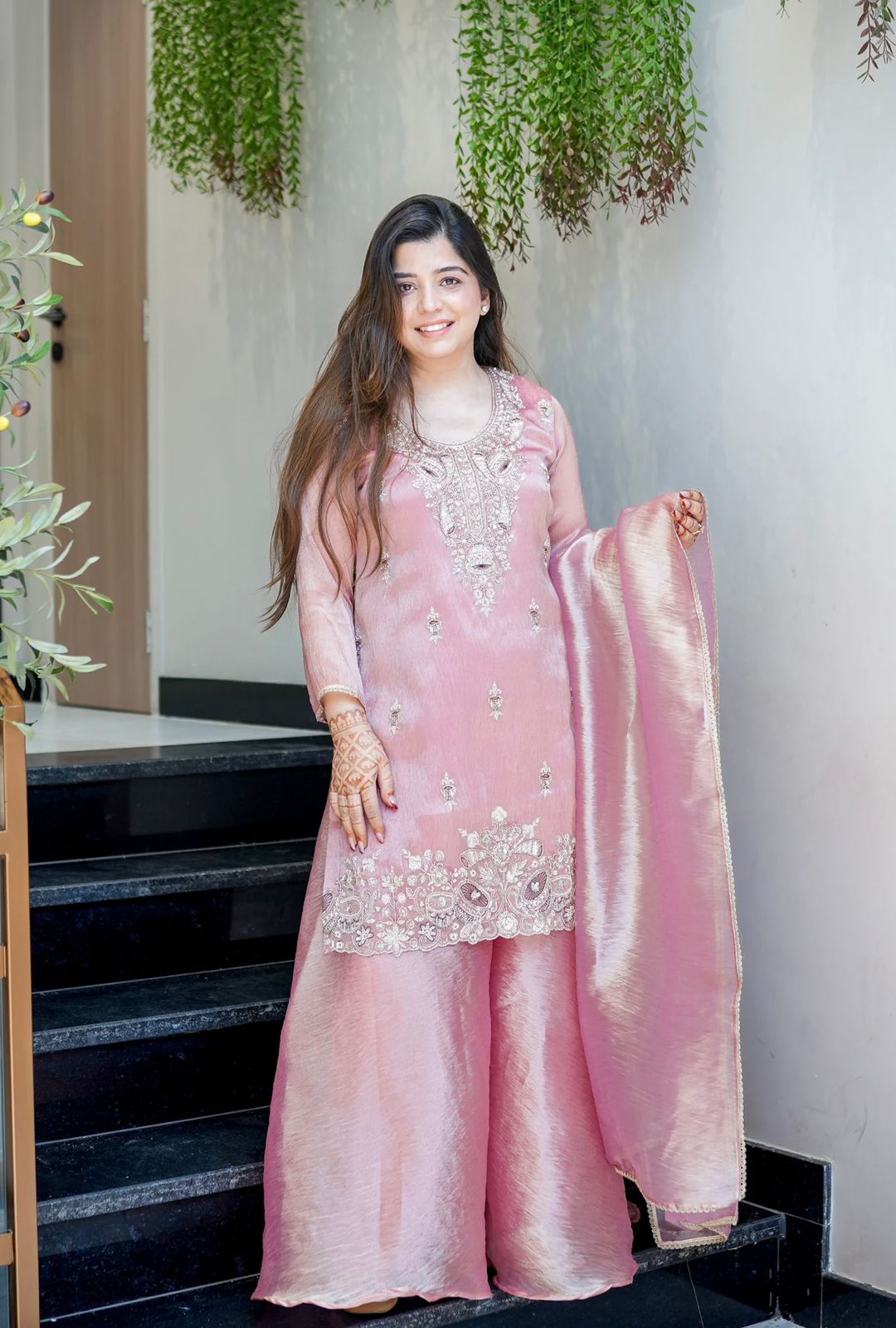 Pink Silk And Heavy Embroidery Sequence Work Top-Bottom And Dupatta Set in Germany