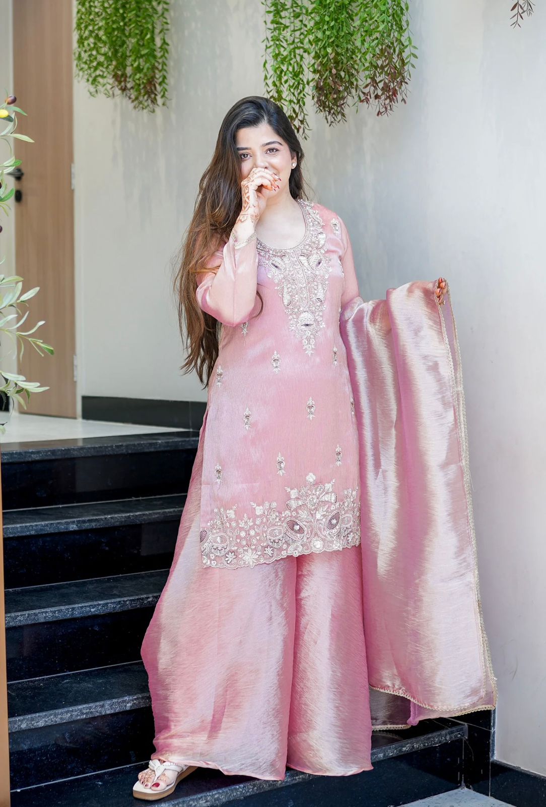 Pink Silk And Heavy Embroidery Sequence Work Top-Bottom And Dupatta Set in Germany