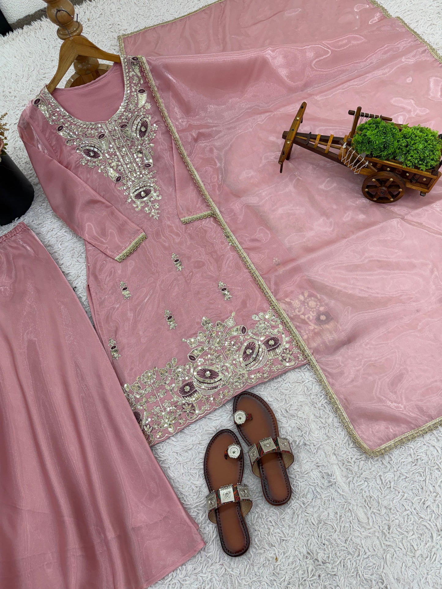 Pink Silk And Heavy Embroidery Sequence Work Top-Bottom And Dupatta Set in Germany