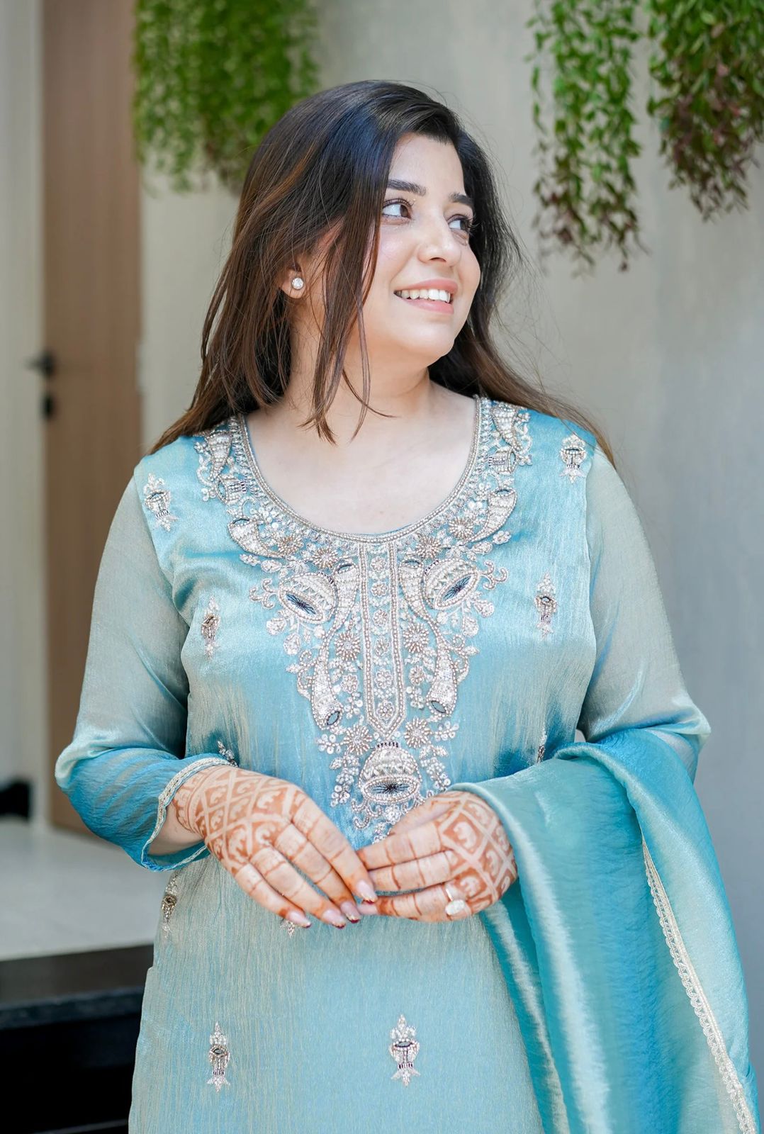 Sky blue Silk And Heavy Embroidery Sequence Work Top-Bottom And Dupatta Set in Germany