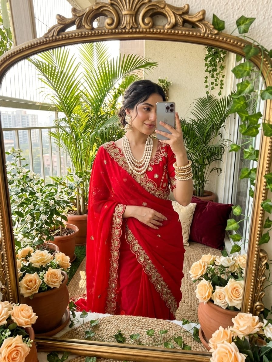 Red Beautiful saree in Germany