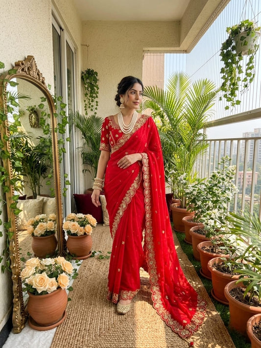 Red Beautiful saree in Germany
