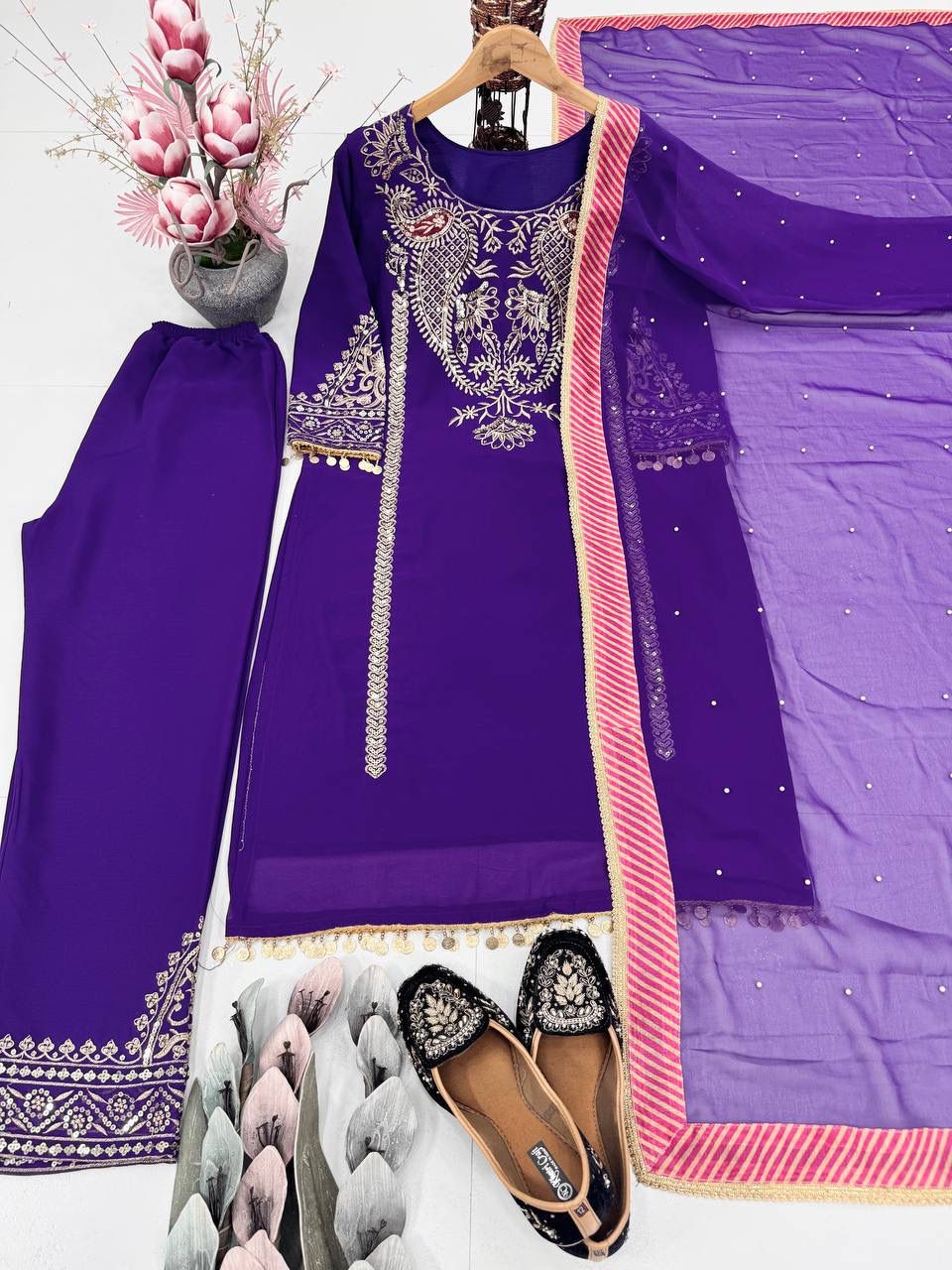 PARTY WEAR HEAVY EMBROIDERY SEQUENCE WORK SUIT SET IN GERMANY