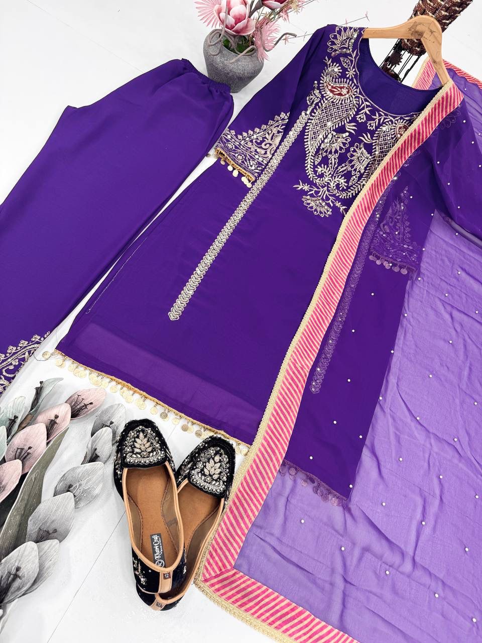 PARTY WEAR HEAVY EMBROIDERY SEQUENCE WORK SUIT SET IN GERMANY