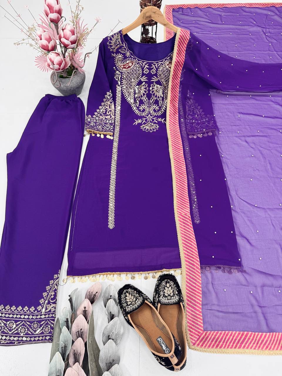 PARTY WEAR HEAVY EMBROIDERY SEQUENCE WORK SUIT SET IN GERMANY