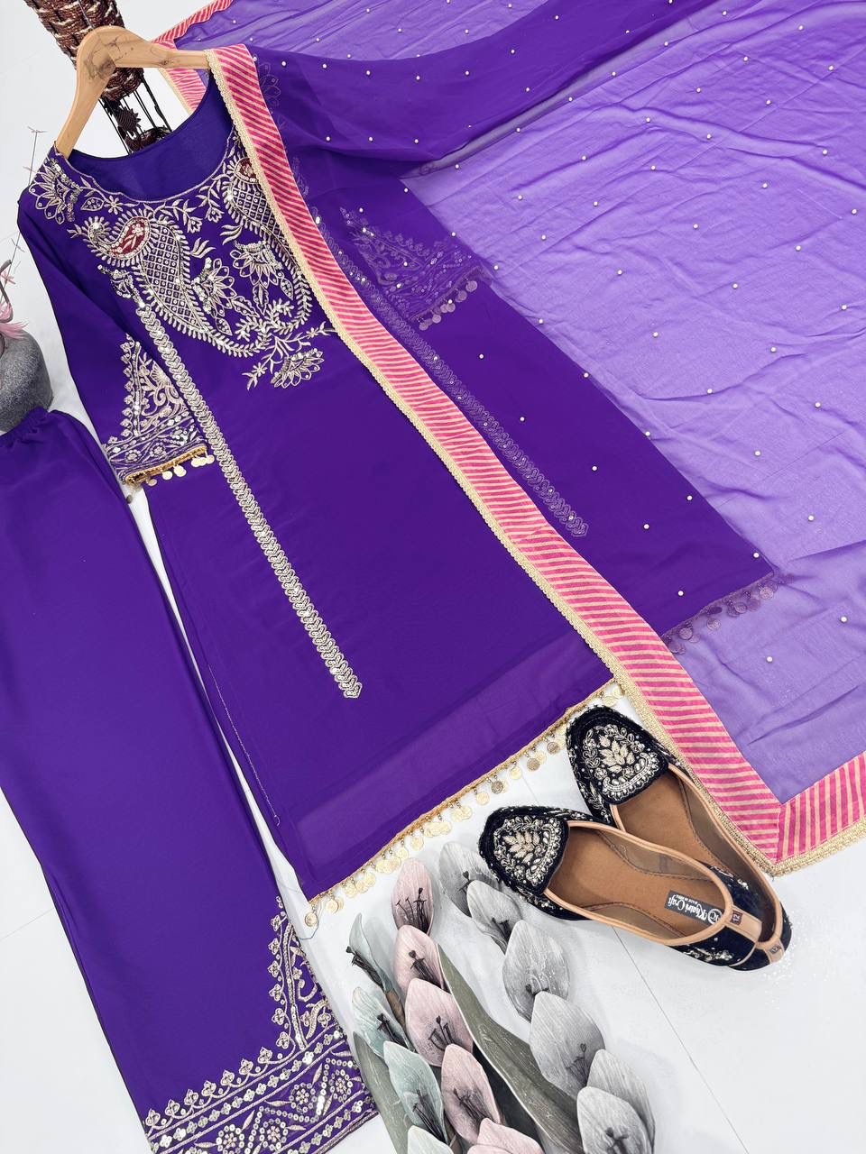 PARTY WEAR HEAVY EMBROIDERY SEQUENCE WORK SUIT SET IN GERMANY