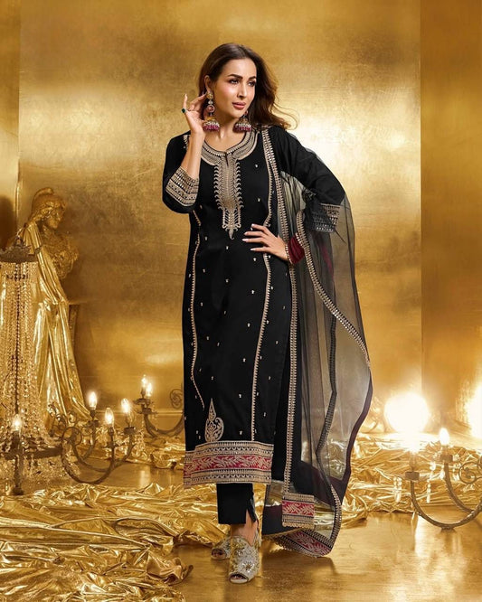 DESIGNER PARTY WEAR HEAVY EMBROIDERY CODING SEQUENCE WORK SUIT SET IN BERLIN