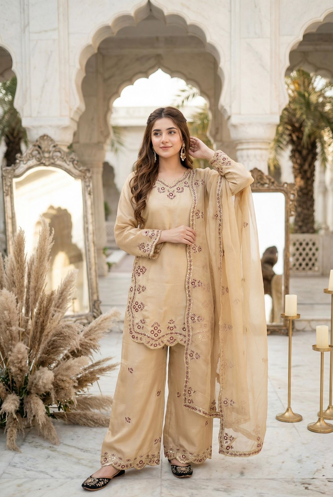 BIEGE HEAVY EMBROIDERY SEQUENCE WORK SUIT IN GERMANY