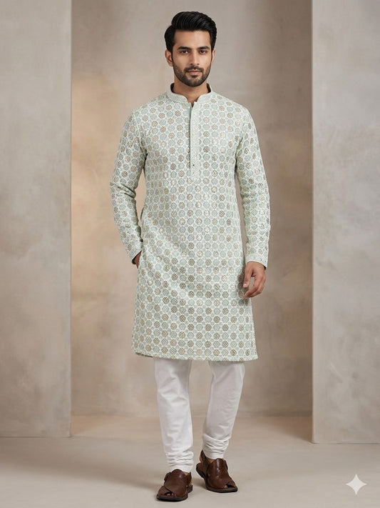 GREY MENS CHIKENKARI HEAVY RAYON KURTA IN GERMANY
