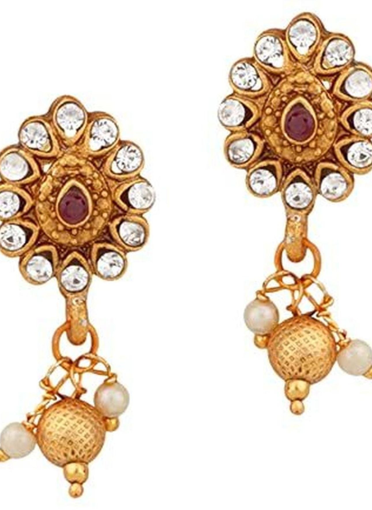 Ruby Red Beaded Gold-Toned Necklace Set with Intricate Pendant & Earrings in Germany