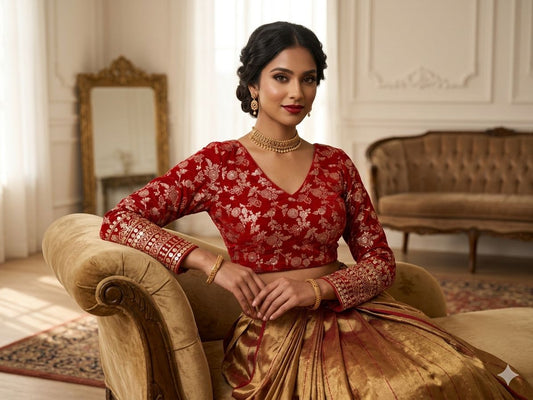 Red Readymade blouse with embroidery in Germany