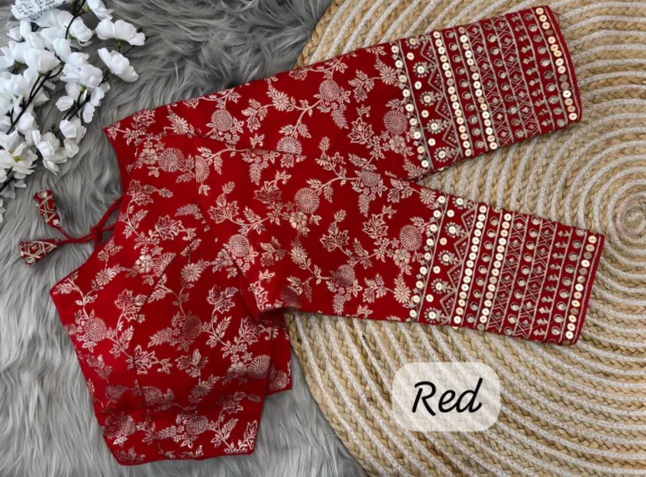 Red Readymade blouse with embroidery in Germany