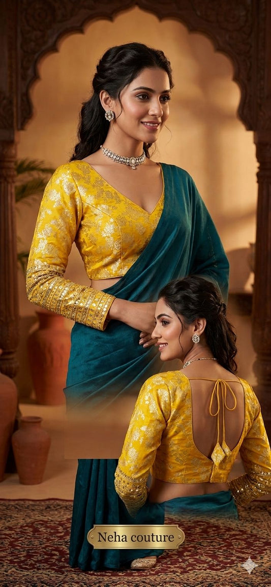 Yellow Readymade blouse with embroidery in Germany