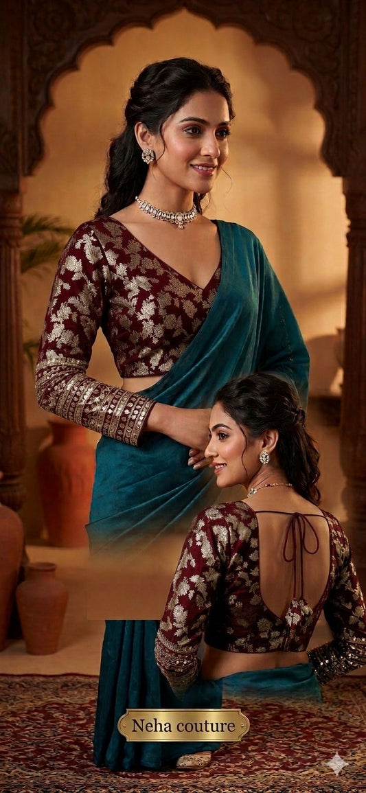 Maroon Readymade blouse with embroidery in Germany
