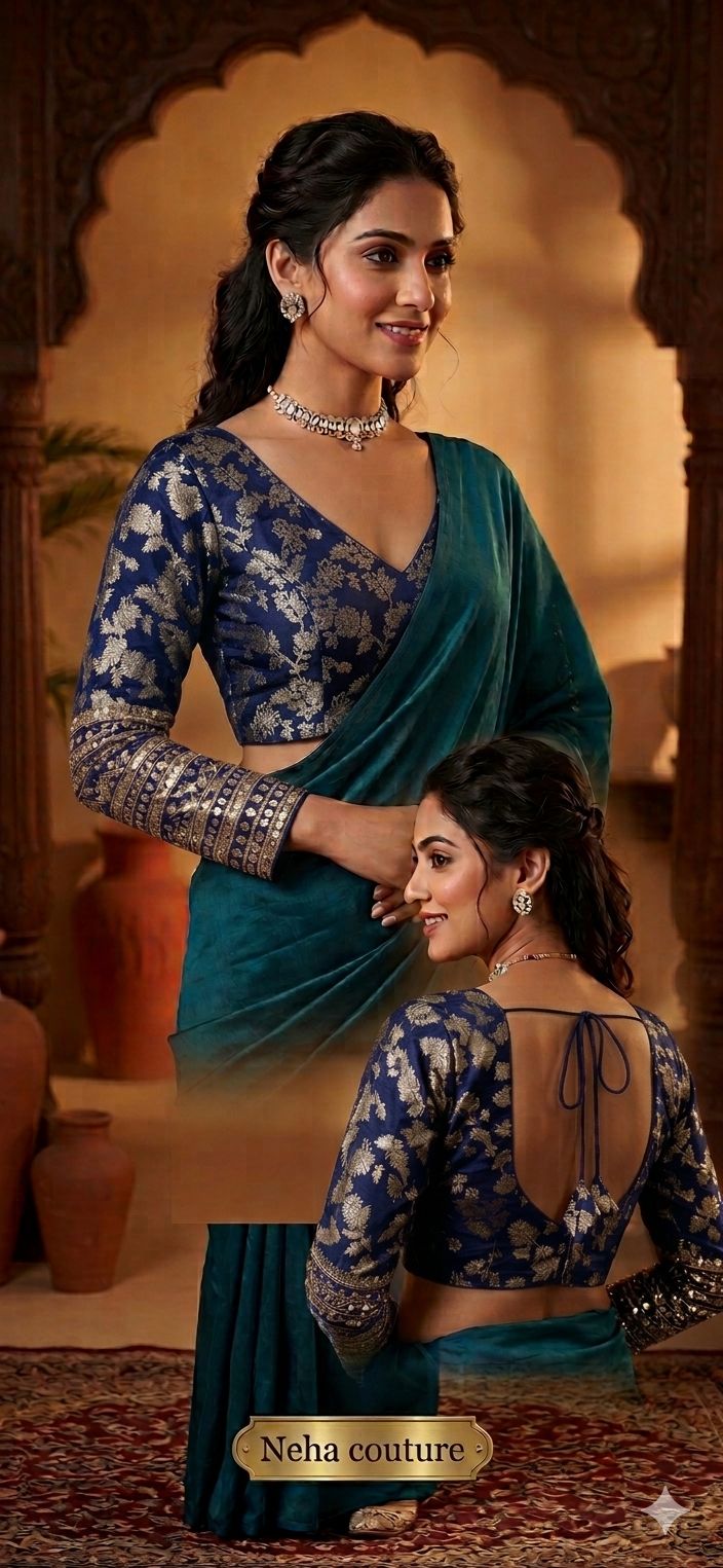 Navy Blue Readymade blouse with embroidery in Germany