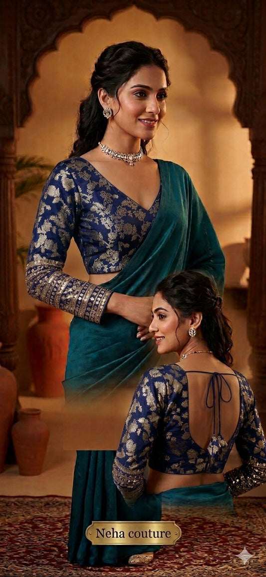 Navy Blue Readymade blouse with embroidery in Germany