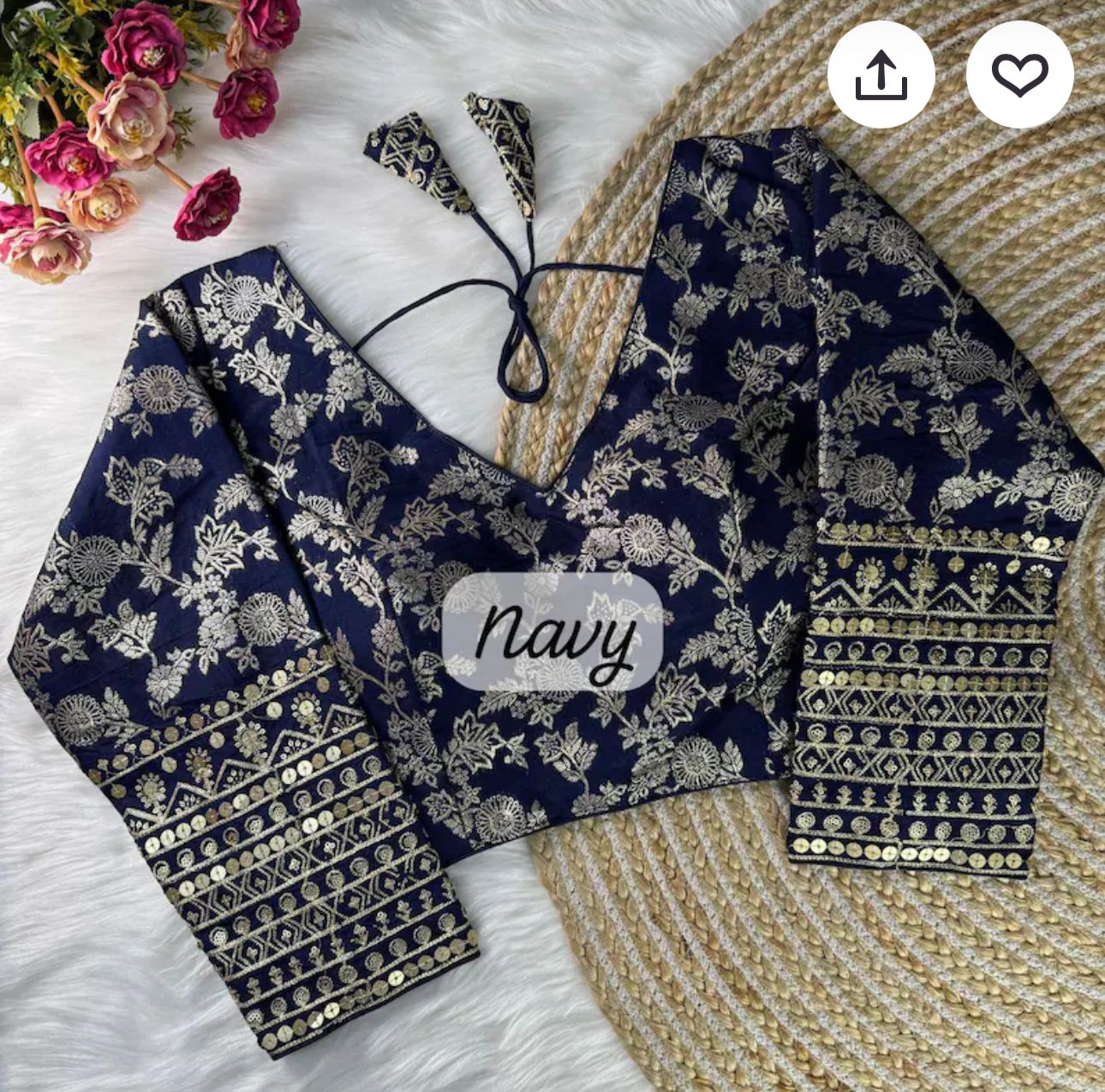 Navy Blue Readymade blouse with embroidery in Germany