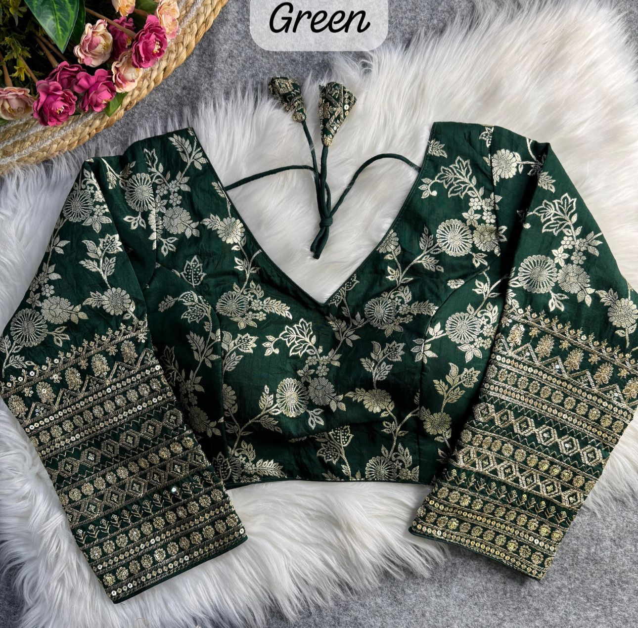 Green Readymade blouse with embroidery in Germany