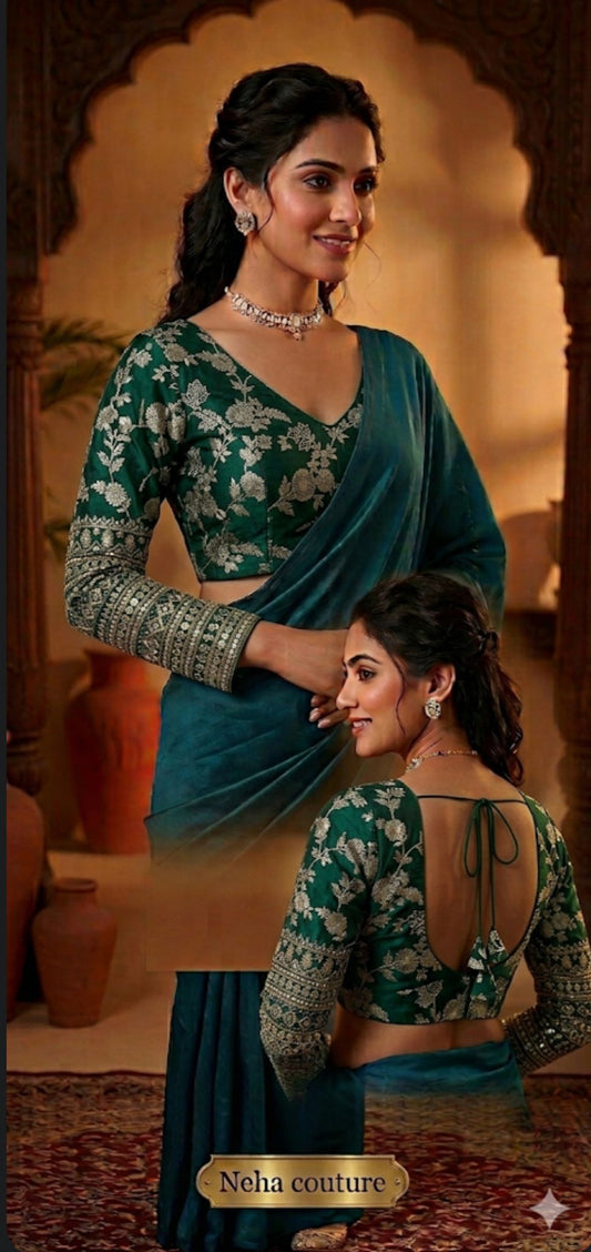 Green Readymade blouse with embroidery in Germany