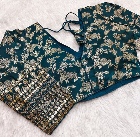 Olive Green Readymade blouse with embroidery in Germany