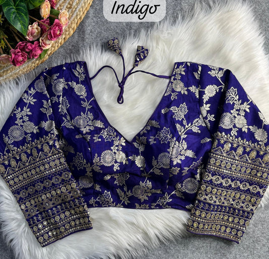 Indigo Readymade blouse with embroidery in Germany