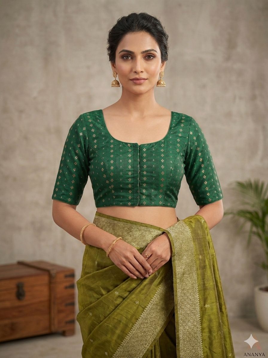 Green Woven Design Saree blouse in Germany