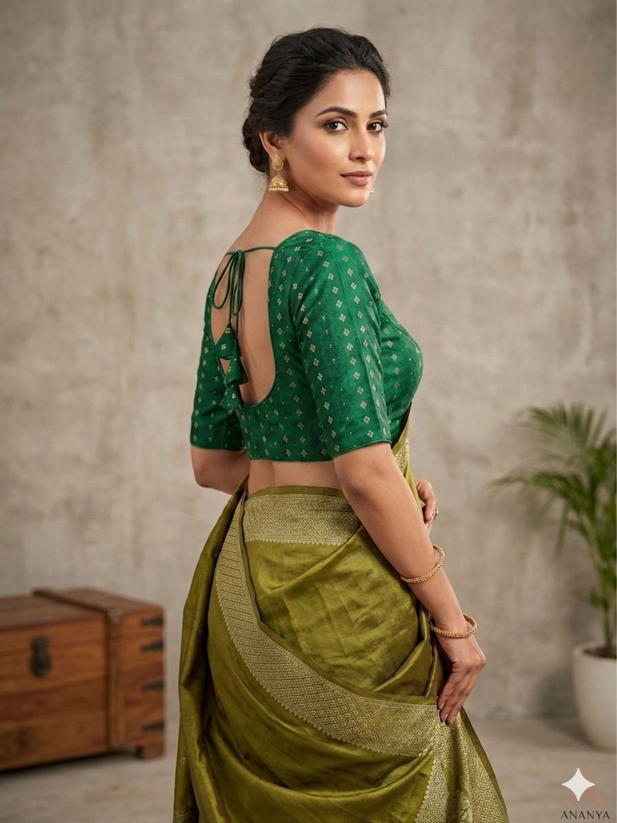 Green Woven Design Saree blouse in Germany