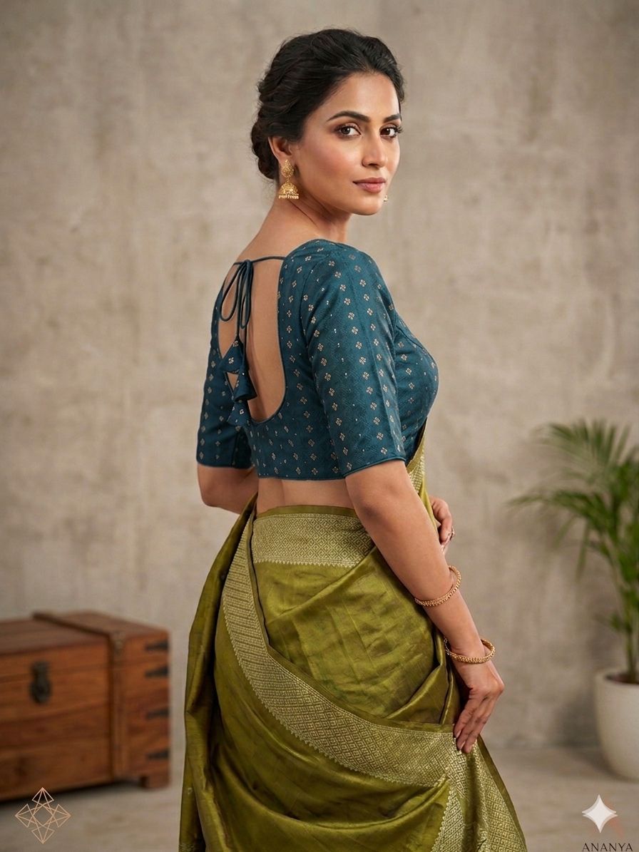 Blue Woven Design Saree blouse in Germany