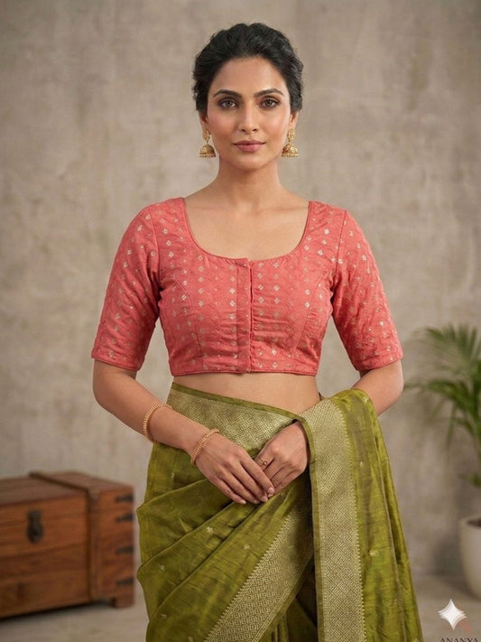 Peach Woven Design Saree blouse in Germany