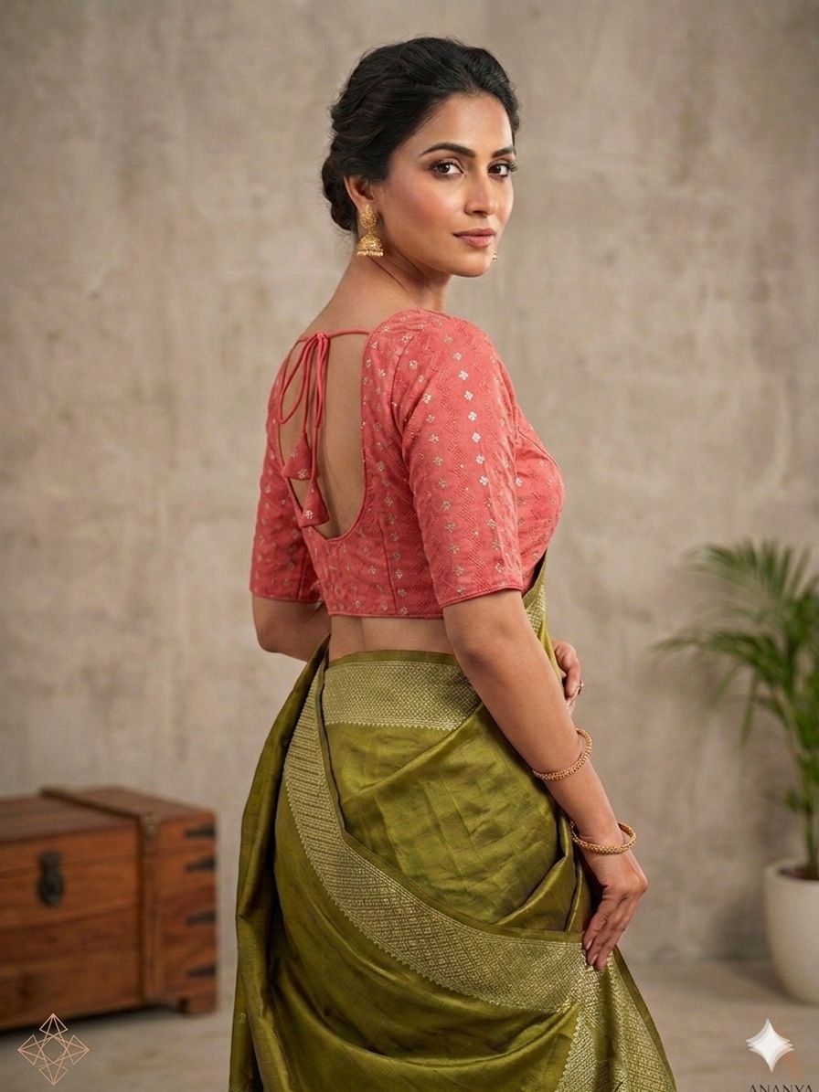Peach Woven Design Saree blouse in Germany
