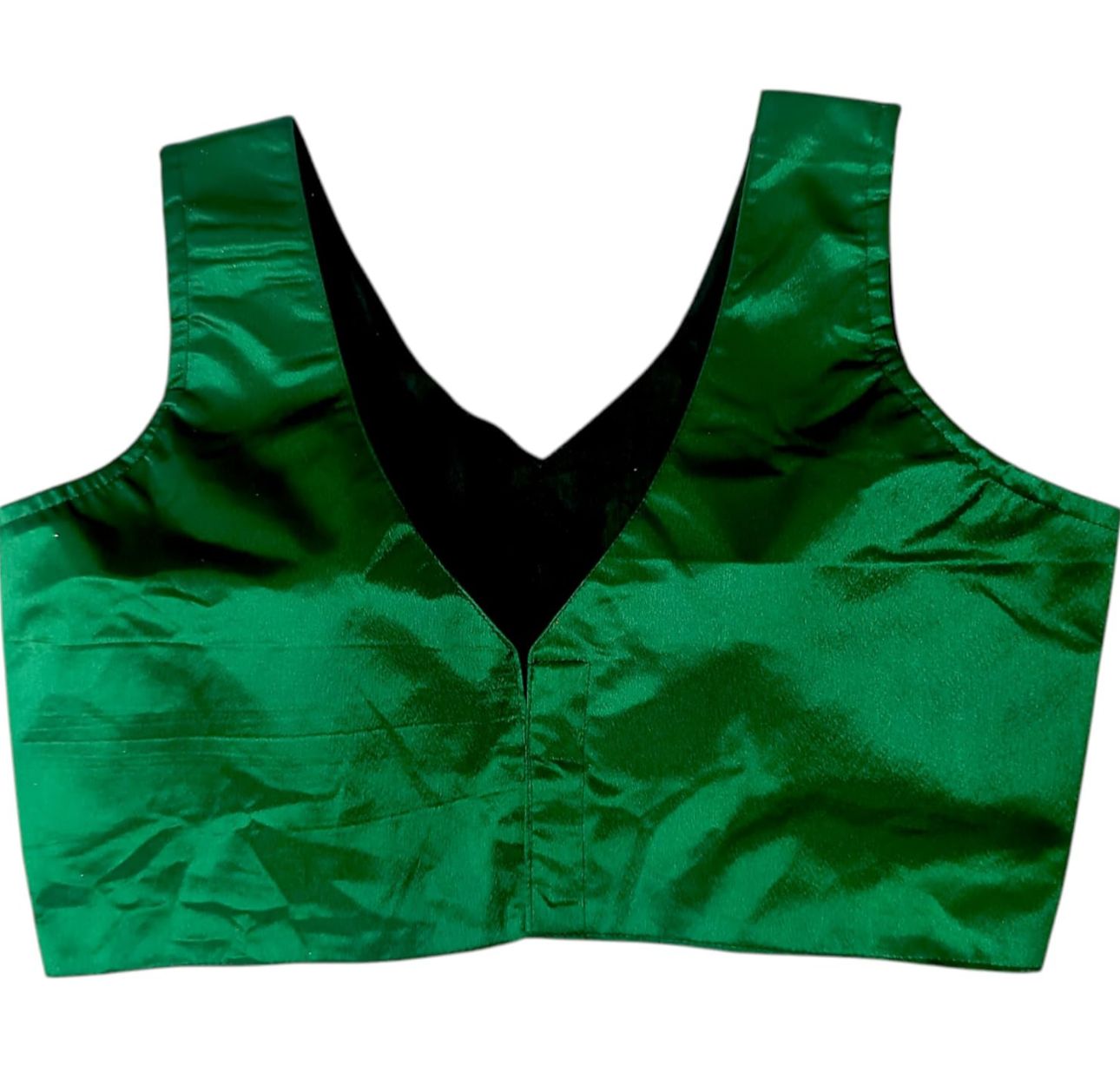 Dark Green satin Silk Readymade Blouse Fancy Sleeveless trendig Shining for Women in Germany