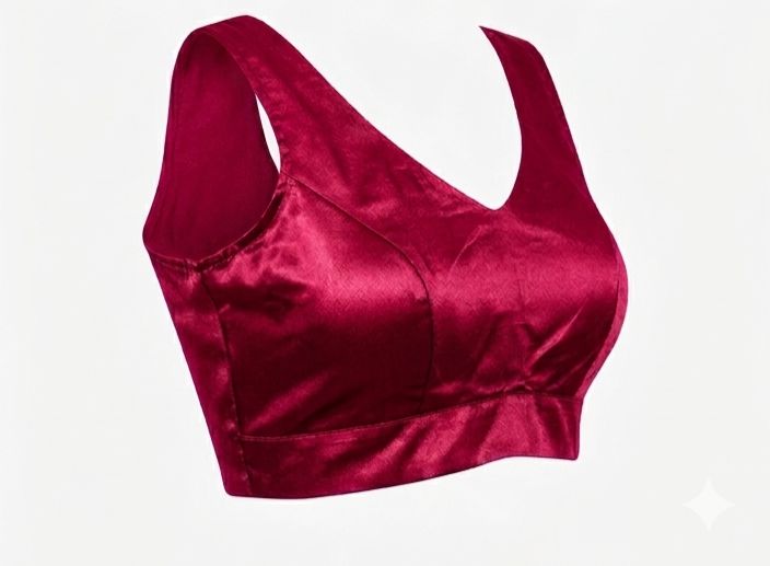 Burgundy satin Silk Readymade Blouse Fancy Sleeveless trendig Shining for Women in Germany