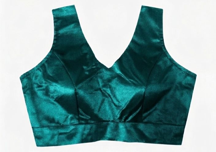 Teal satin Silk Readymade Blouse Fancy Sleeveless trendig Shining for Women in Germany