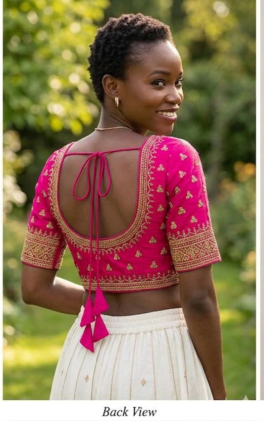 Pink Embroidery Silk blouse embroidery and fabric detail - Neha Couture Indian Fashion