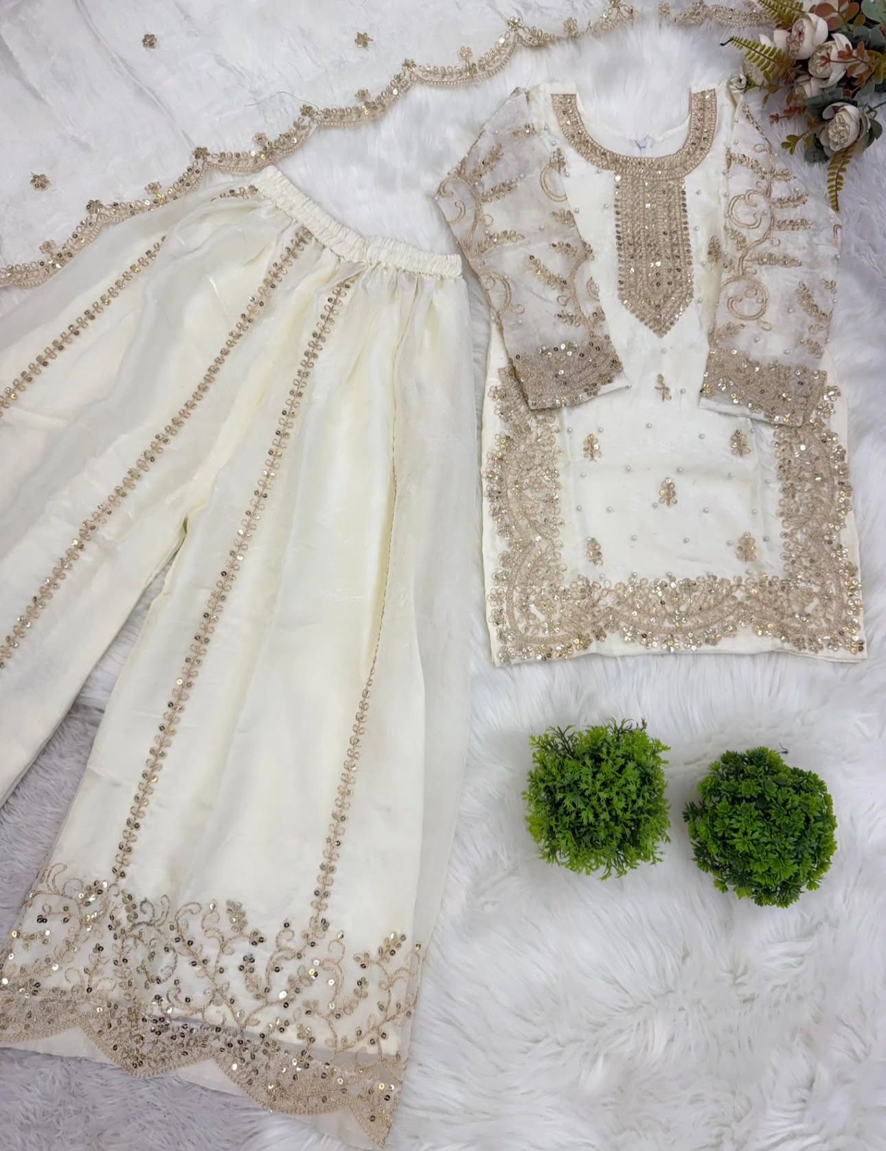 White Embroidered Work Salwar Suit For Kid in Germany