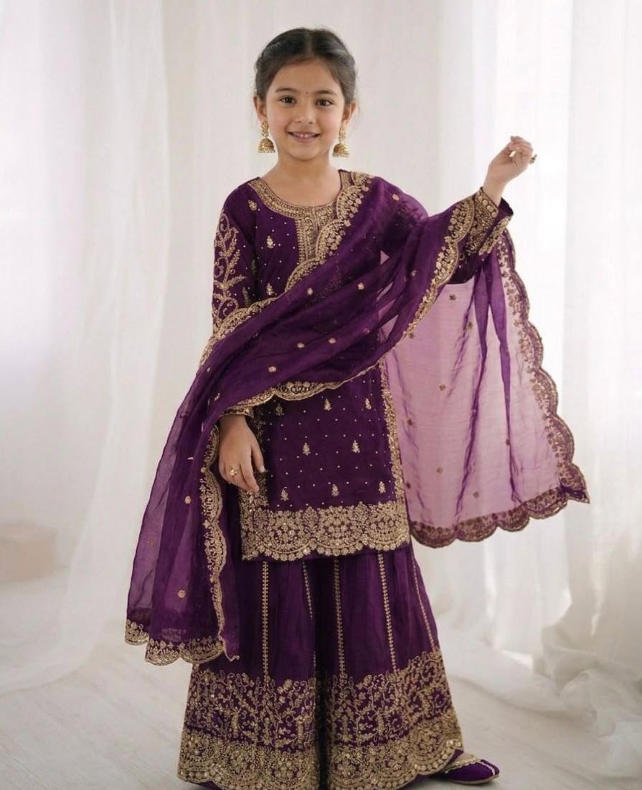 Purple Embroidered Work Salwar Suit For Kid in Germany