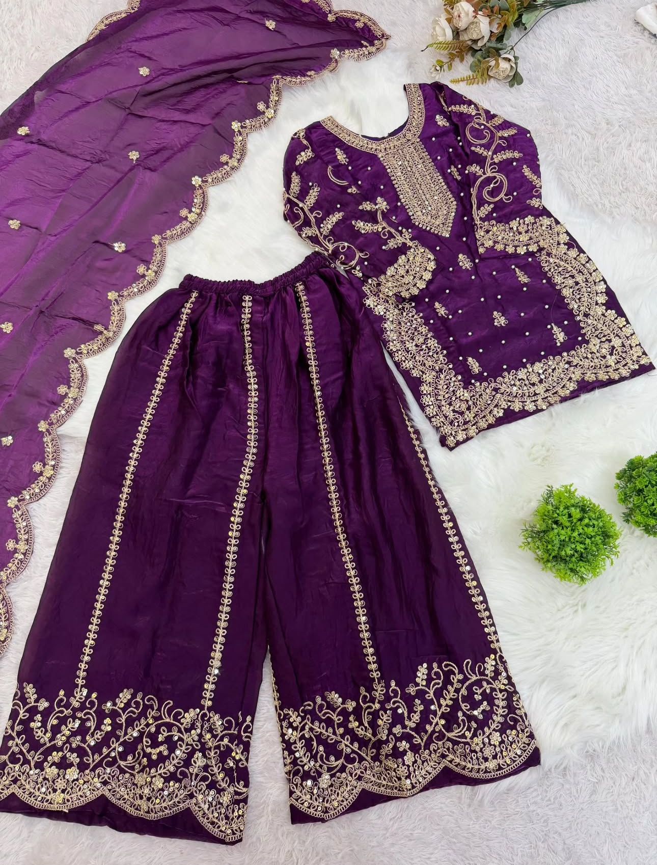Purple Embroidered Work Salwar Suit For Kid in Germany