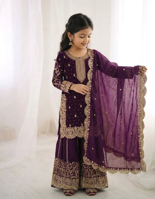Purple Embroidered Work Salwar Suit For Kid in Germany