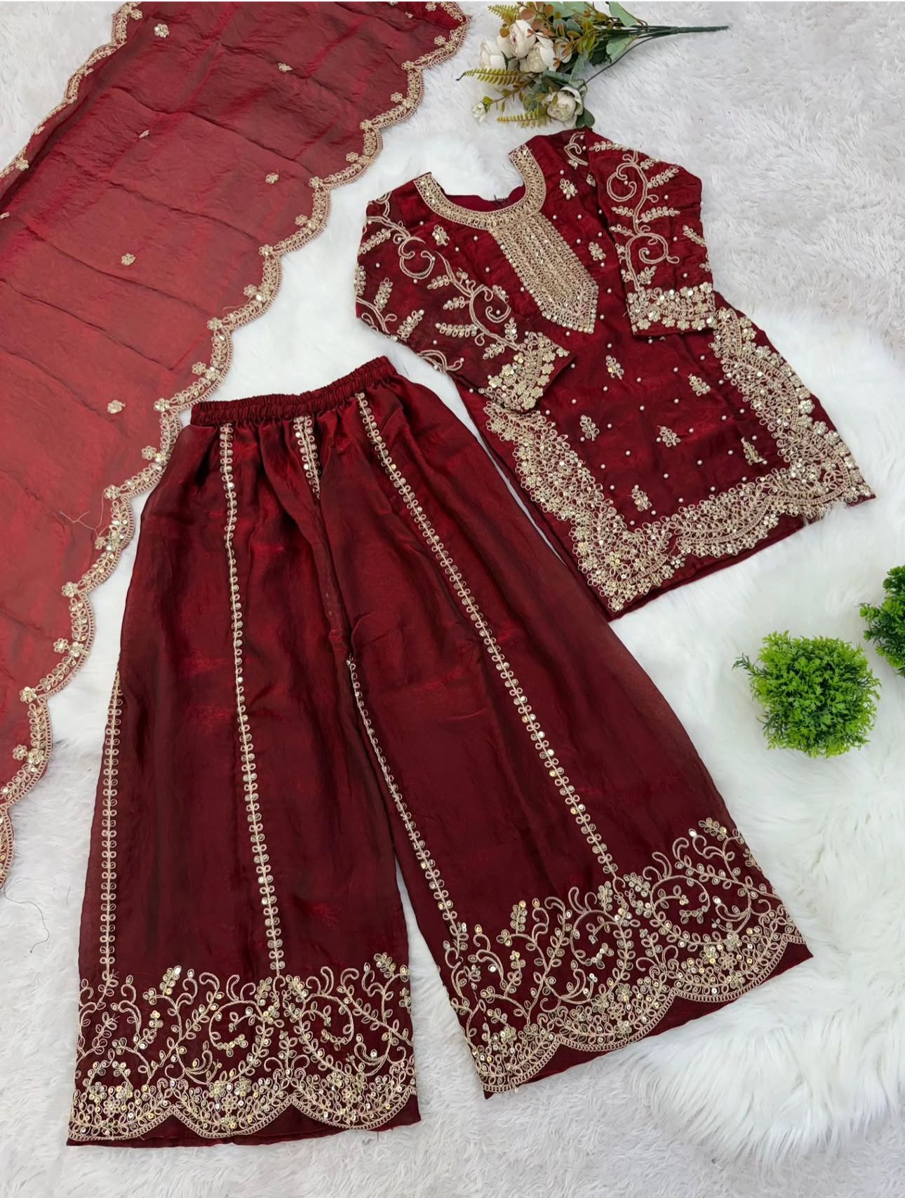 Maroon Embroidered Work Salwar Suit For Kid in Germany