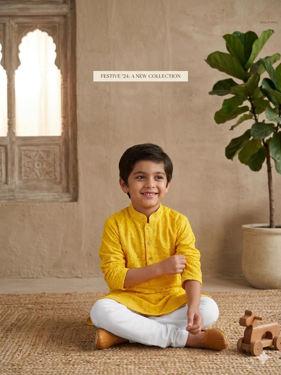 Yellow Boys Kurta Pajama Sequin Print Embroidery Mirror Work In Germany