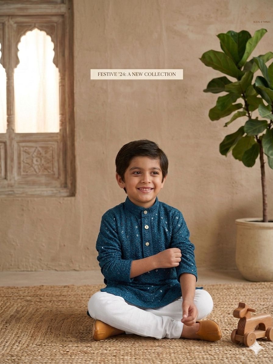 Blue Boys Kurta Pajama Sequin Print Embroidery Mirror Work In Germany