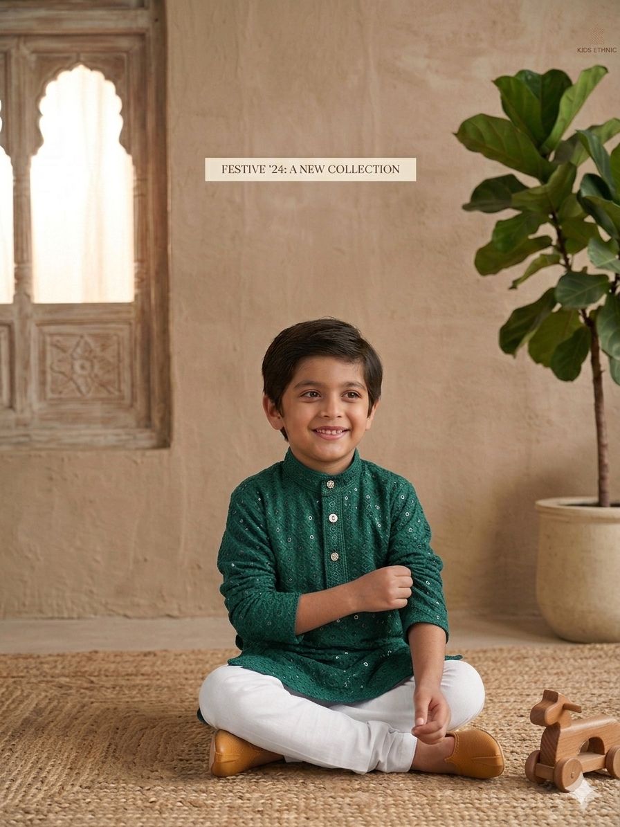 Dark Green Boys Kurta Pajama Sequin Print Embroidery Mirror Work In Germany