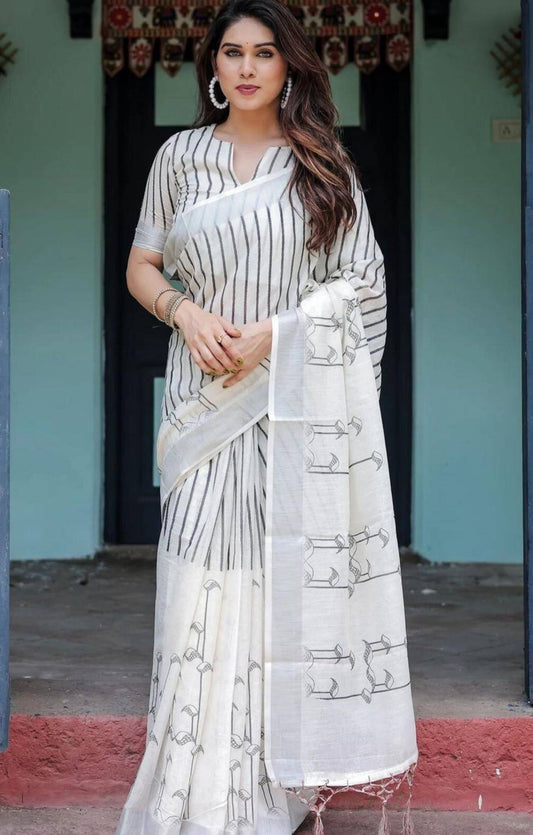 White Jamdani Silk Cotton Sarees in Germany(Onam Saree)