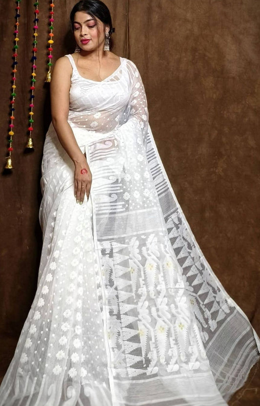 Woven Design Pure Cotton Jamdani Saree in Germany(Onam Saree)