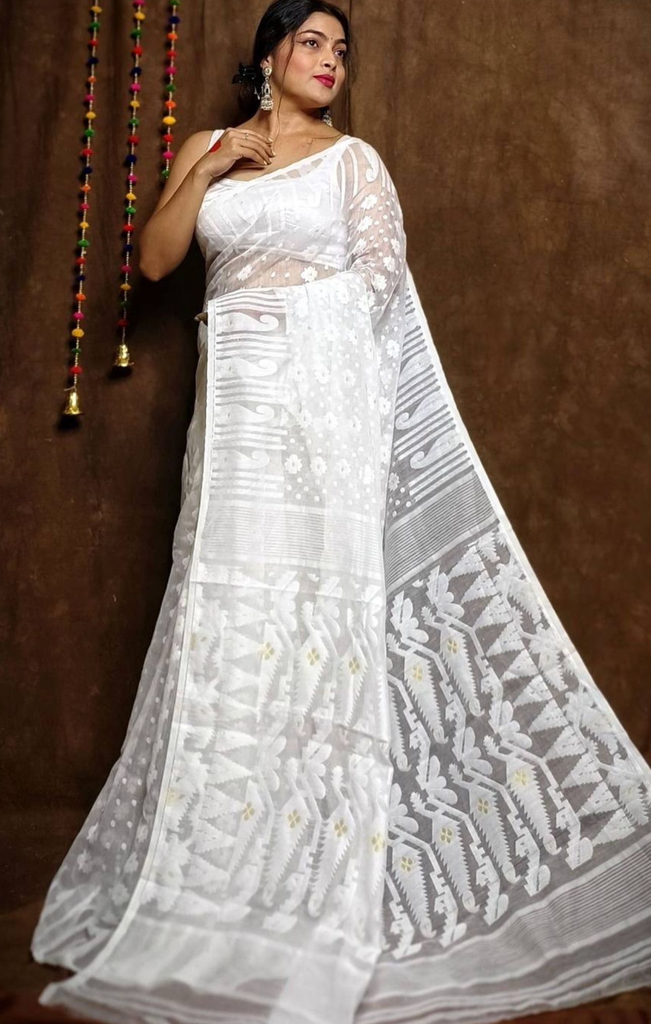 Woven Design Pure Cotton Jamdani Saree in Germany(Onam Saree)