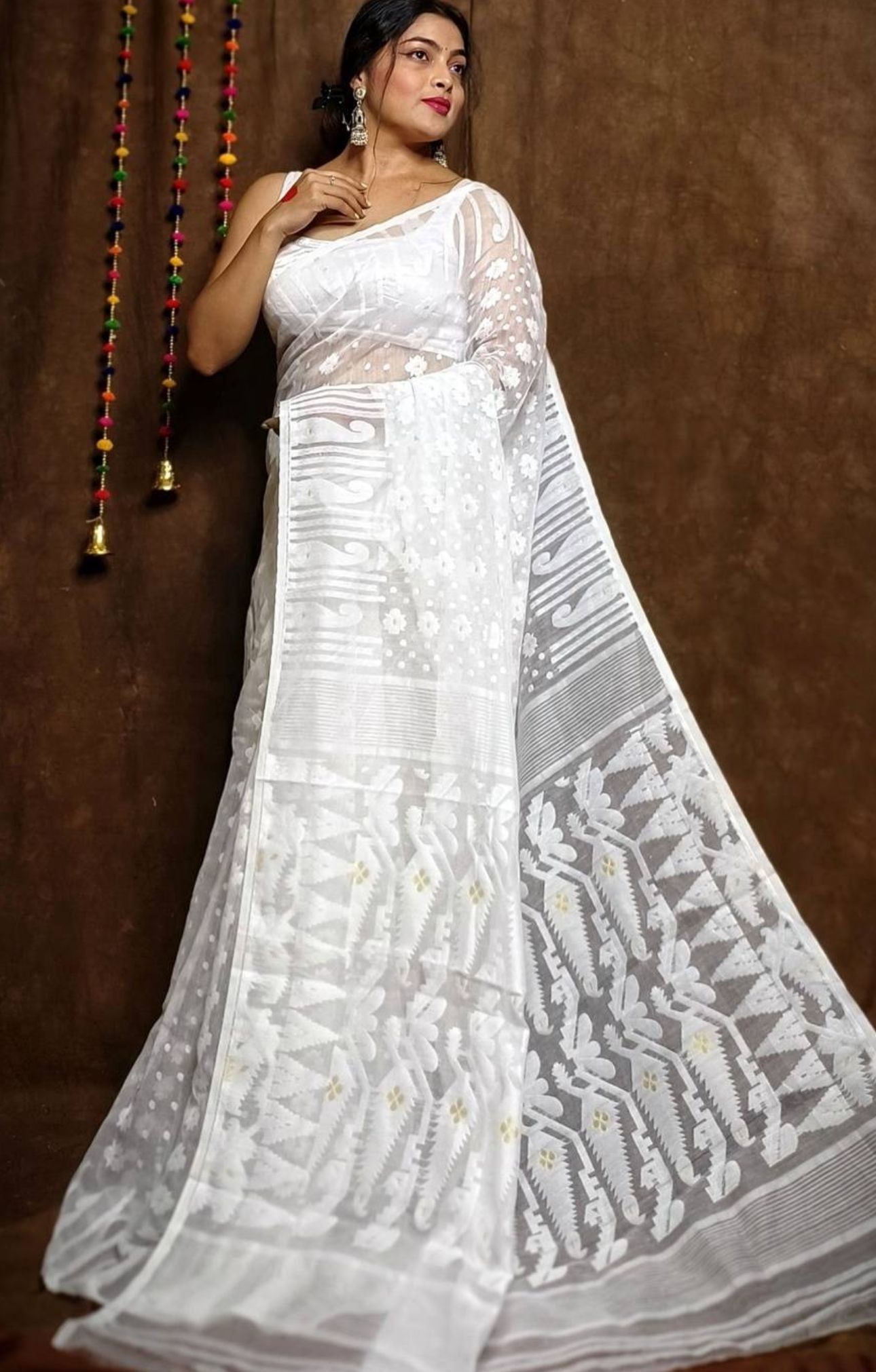 Woven Design Pure Cotton Jamdani Saree in Germany(Onam Saree)