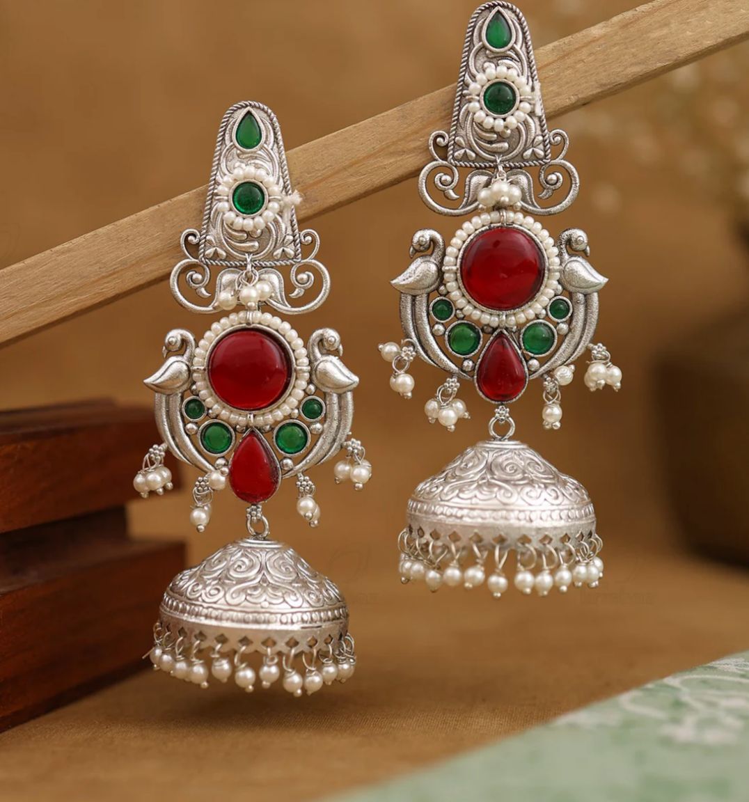 Red stone Jhumka Earrings in Germany