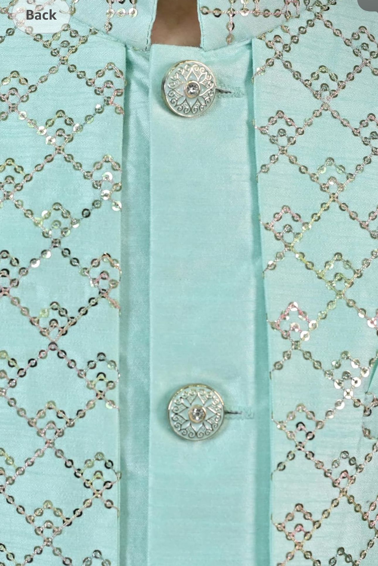 Sky blue Silk Blend Geometric Embroidered Indo Western Sherwani Set with Trousers and Mala in Germany